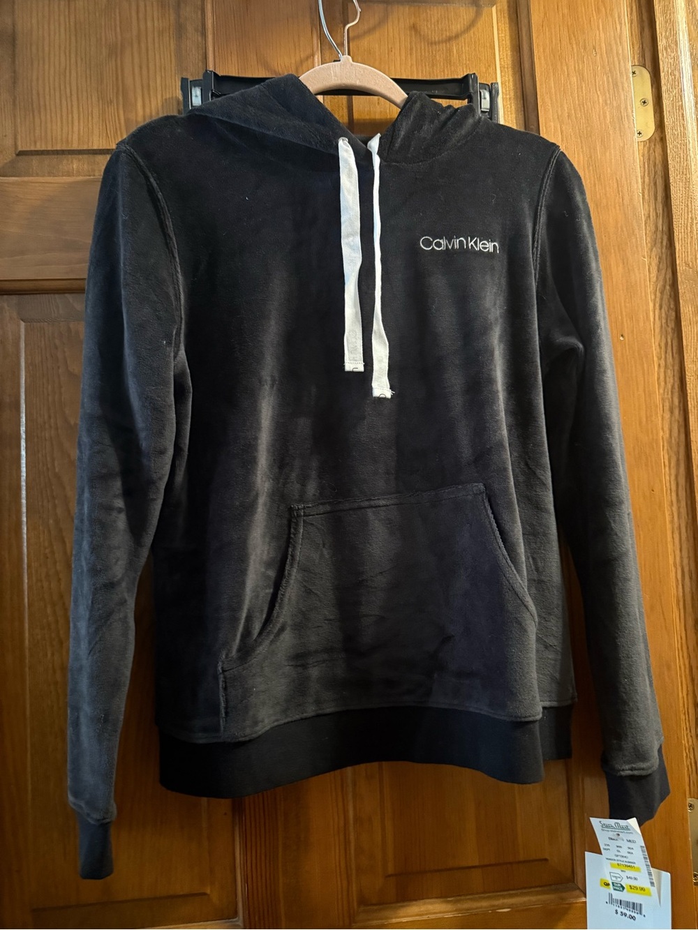 Calvin Klein NWT women’s medium Black Velour Hooded sweatshirt